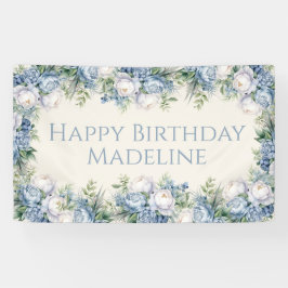 Dusty Blue White Roses Happy Birthday Spandoek
