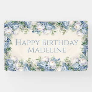 Dusty Blue White Roses Happy Birthday Spandoek