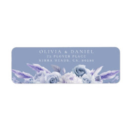 Dusty Blue & White Roses Wedding Retouradres Etiket