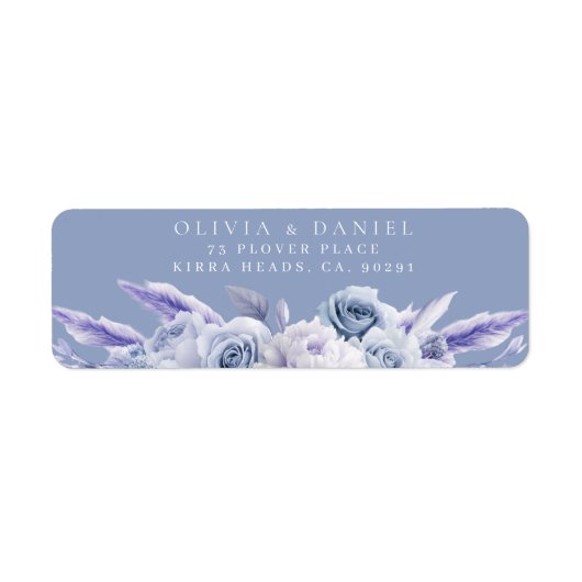 Dusty Blue & White Roses Wedding Retouradres Etiket (Voorkant)