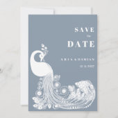 Dusty blue white royal peacock chic Save the Date Kaart (Voorkant)