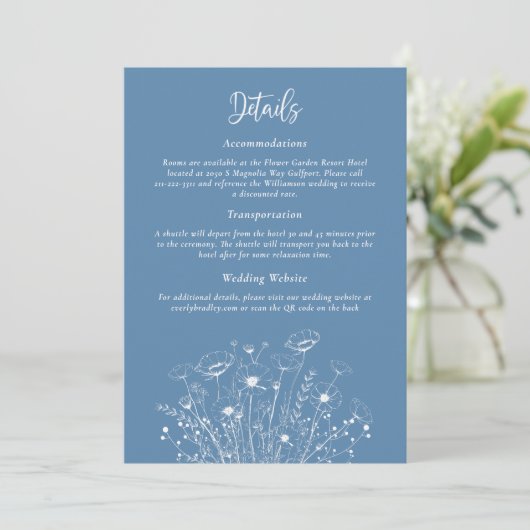 Dusty Blue White Script Bloemen Detail Behuizing Kaart (Staand voorkant)