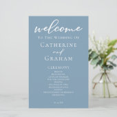 Dusty Blue White Script Coastal Wedding Program (Staand voorkant)