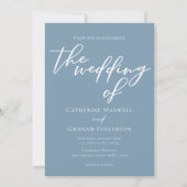 Dusty Blue White Script Summer Coastal Wedding Kaart (Voorkant)