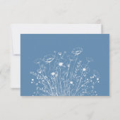 Dusty Blue White Script Wildflower bruiloft RSVP (Achterkant)