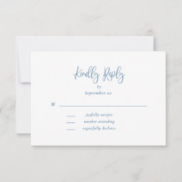Dusty Blue White Script Wildflower bruiloft RSVP
