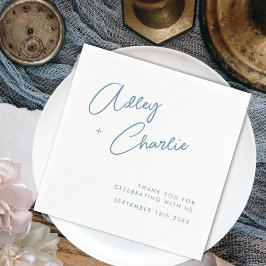 Dusty Blue & White Signature Names Wedding Napkins Servet