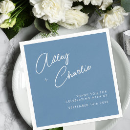 Dusty Blue & White Signature Names Wedding Napkins Servet