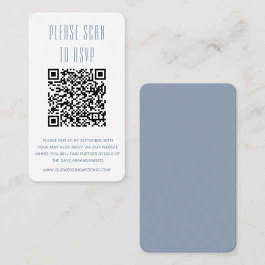 Dusty Blue & White Simple RSVP met QR-code Informatiekaartje (Voorkant / Achterkant)