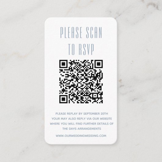 Dusty Blue & White Simple RSVP met QR-code Informatiekaartje (Voorkant)