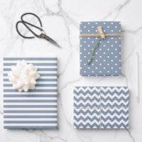 Dusty Blue & White Stripes Polka Dot Chevron
