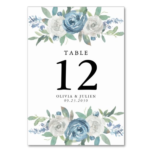 Dusty Blue & White Trouwtafel Aantal Kaarten (Achterkant)