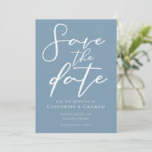 Dusty Blue White Typography Coastal Save the Date (Staand voorkant)