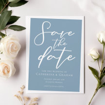 Dusty Blue White Typography Coastal Save the Date
