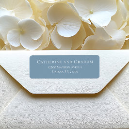 Dusty Blue White Typography Wedding Return Adres Etiket