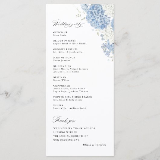 Dusty Blue White Watercolor Wedding Ceremony Programmakaart (Achterkant)