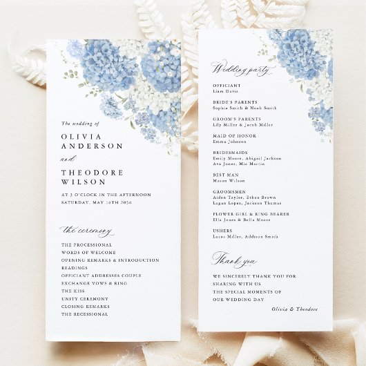 Dusty Blue White Watercolor Wedding Ceremony Programmakaart