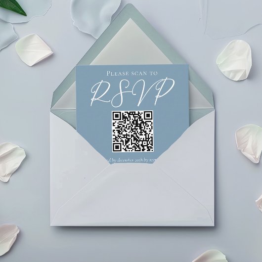 Dusty Blue White Wedding QR Code RSVP Informatiekaartje