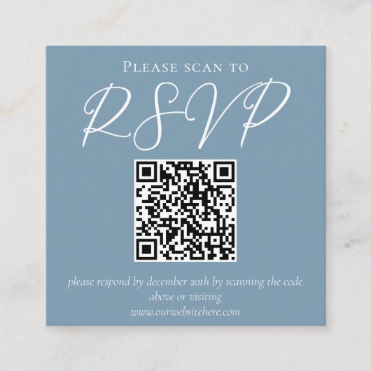 Dusty Blue White Wedding QR Code RSVP Informatiekaartje (Voorkant)