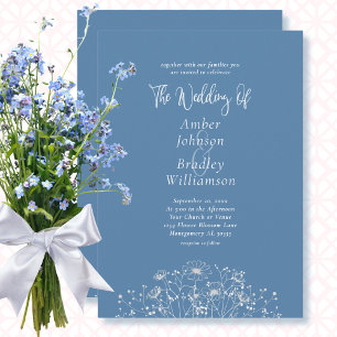 Dusty Blue White Wildflower QR Code Foto Huwelijk Kaart