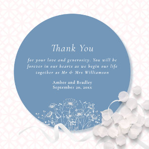 Dusty Blue White Wildflower Wedding Dank u Ronde Sticker