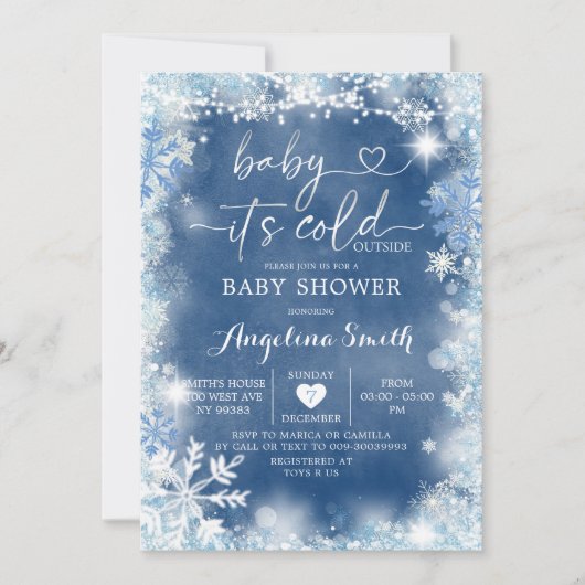 Dusty Blue & White Winter Baby shower Invite11 Kaart (Voorkant)