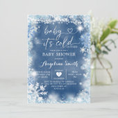 Dusty Blue & White Winter Baby shower Invite11 Kaart (Staand voorkant)