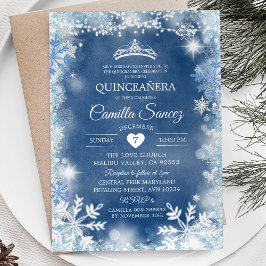 Dusty Blue & White Winter Quinceañera Invite11 Kaart