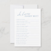 Dusty Blue Who Knows Daddy Baby shower Game Kaart (Voorkant)