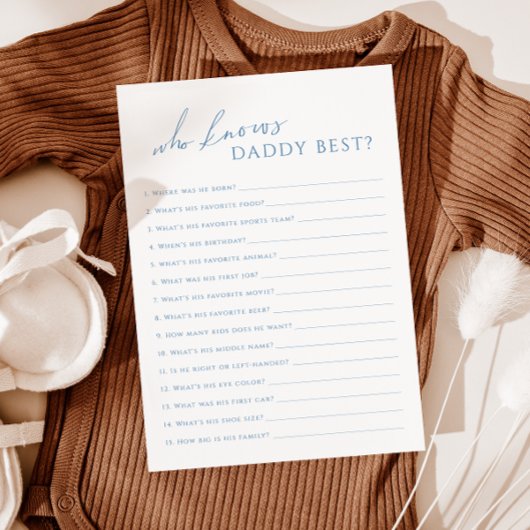 Dusty Blue Who Knows Daddy Baby shower Game Kaart