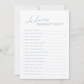 Dusty Blue Who Knows Mama Baby shower Game Kaart (Voorkant)