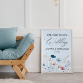 Dusty Blue Wild Floral Welkom Trouwbord Poster