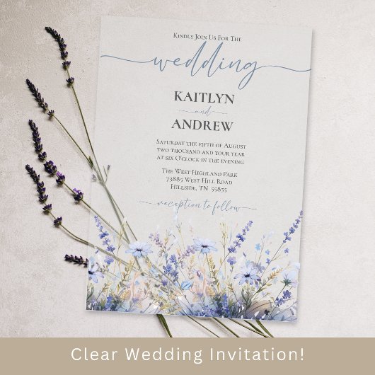 Dusty Blue Wild Flower Elegant Script Wedding Acryl Uitnodigingen