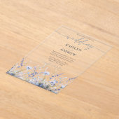 Dusty Blue Wild Flower Elegant Script Wedding Acryl Uitnodigingen (Laagn)