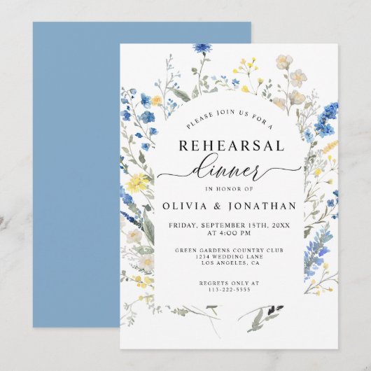 Dusty Blue Wild Flowers Bloemen repetitie diner Kaart (Voorkant / Achterkant)