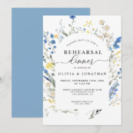 Dusty Blue Wild Flowers Bloemen repetitie diner Kaart