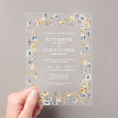 Dusty Blue Wildbloemen Elegant Wedding Acryl Uitnodigingen (Insitu (Draagbaar))