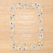 Dusty Blue Wildbloemen Elegant Wedding Acryl Uitnodigingen (Voorkant)