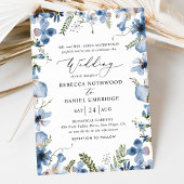 Dusty Blue Wildbloemen Elegant Wedding Kaart