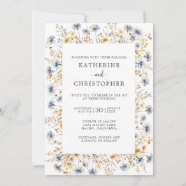 Dusty Blue Wildbloemen Elegant Wedding Kaart