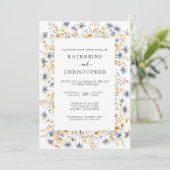 Dusty Blue Wildbloemen Elegant Wedding Kaart (Staand voorkant)