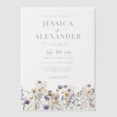 Dusty Blue Wildbloemen Elegant Wedding Vellum Uitnodigingen (Voorkant)