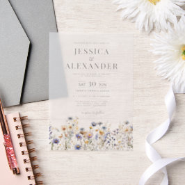 Dusty Blue Wildbloemen Elegant Wedding Vellum Uitnodigingen