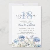 Dusty Blue Wildflower 18e verjaardag uitnodiging (Voorkant)