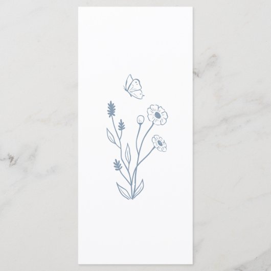 Dusty Blue Wildflower and Butterflies Menu Kaart (Achterkant)