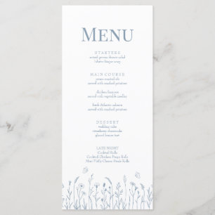 Dusty Blue Wildflower and Butterflies Menu Kaart