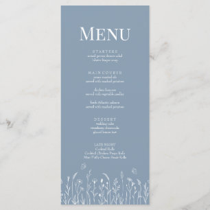 Dusty Blue Wildflower and Butterflies Menu Kaart
