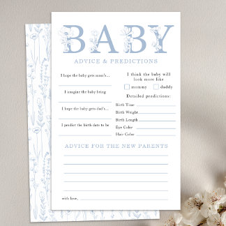 Dusty Blue Wildflower Baby Advice Predictions Game Flyer