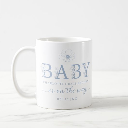Dusty Blue Wildflower Baby Announcement Coffee Mug Koffiemok (Links)