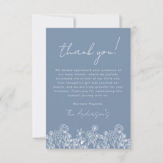 Dusty Blue Wildflower Baby in Bloom Baby shower Bedankkaart (Voorkant)